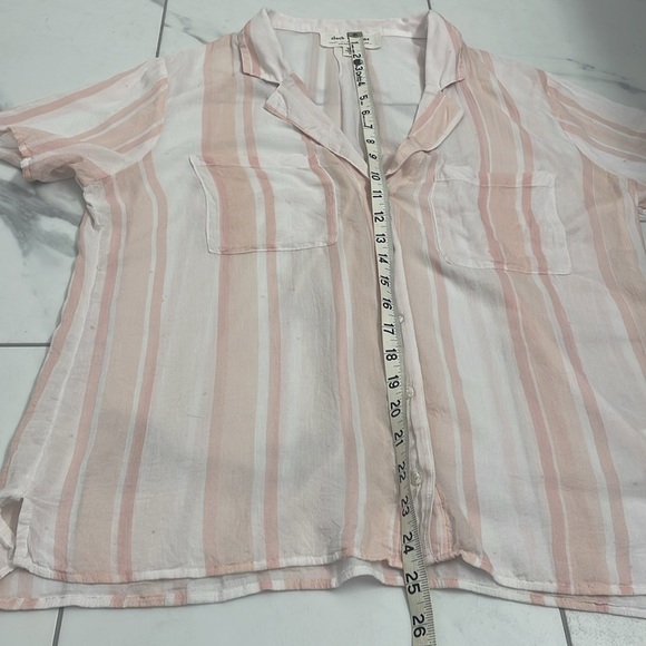 Cloth & Stone Anthropologie Short Sleeve Button Up Collar Pink & White Stripe - Picture 7 of 11